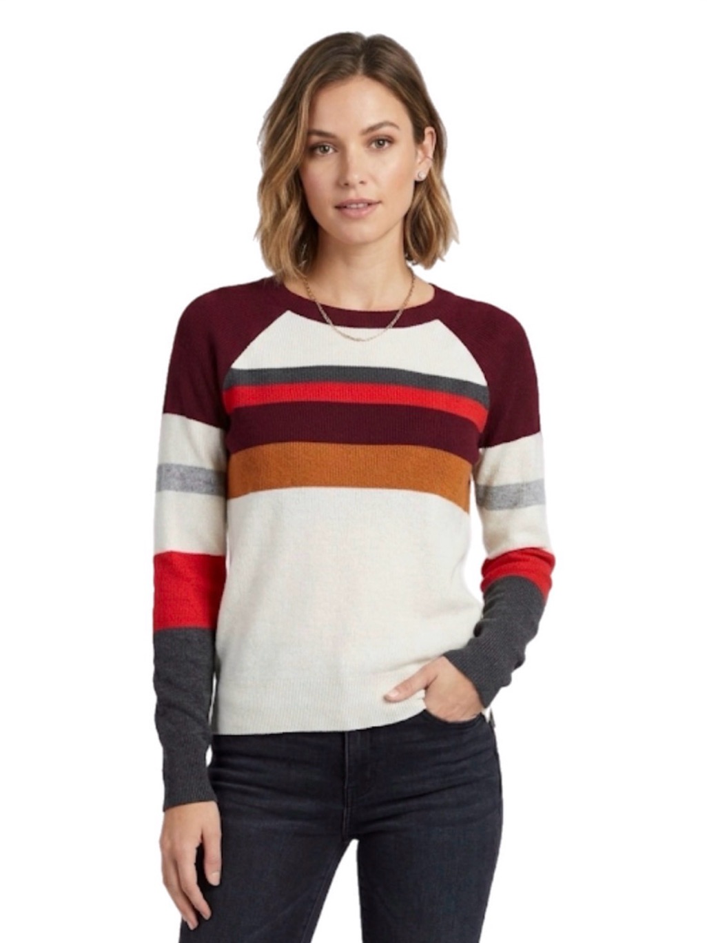 Like New M Medium Pink Rose Women’s Cozy Comfy Striped Sweater Pullover Autumn
